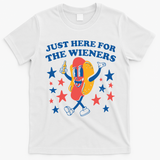 Just Here For The Wieners 4th Of July Funny Hot Dot T-Shirt - White