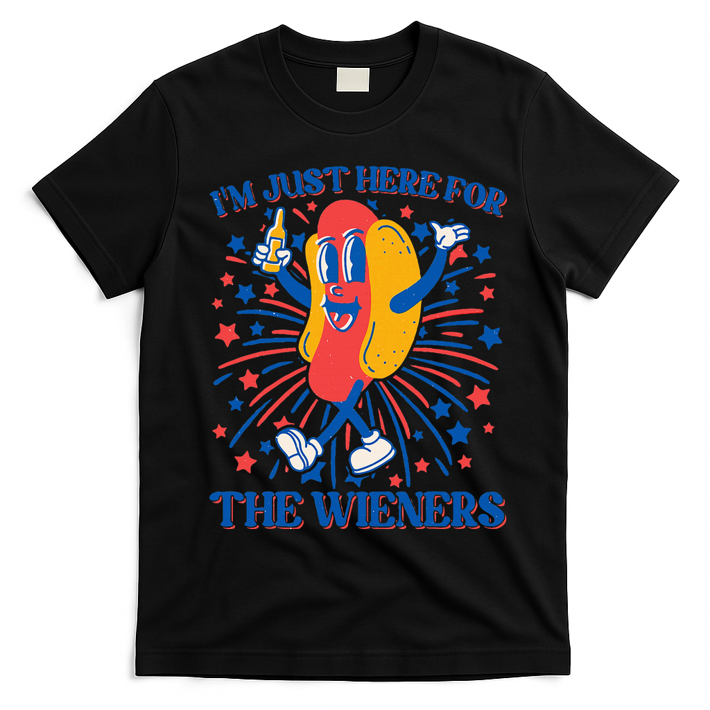 Just Here For The Wieners Hot Dog 4th Of July T-Shirt - Black