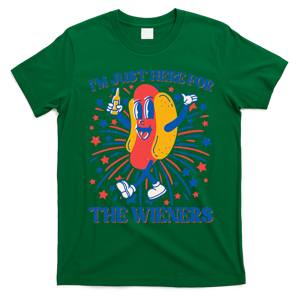 Just Here For The Wieners Hot Dog 4th Of July T-Shirt - Irish Green