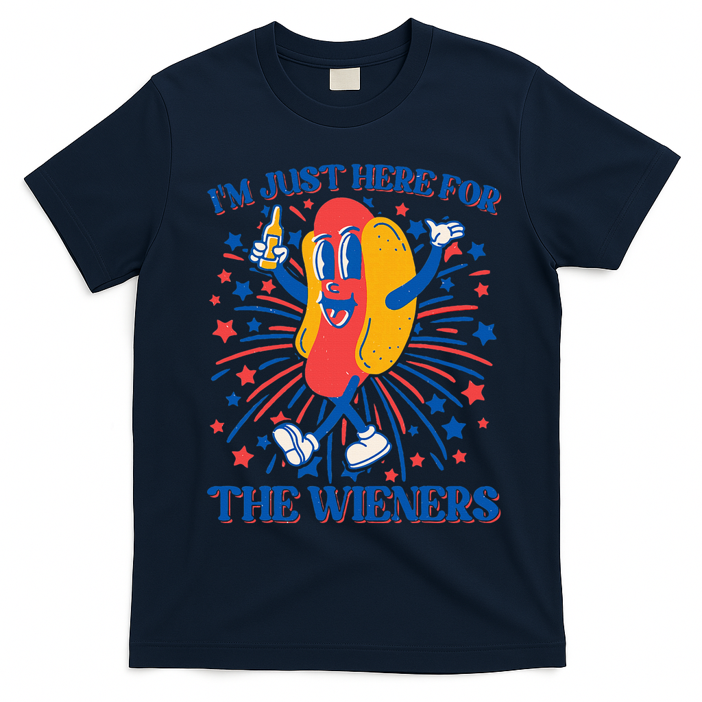 Just Here For The Wieners Hot Dog 4th Of July T-Shirt - Navy Blue