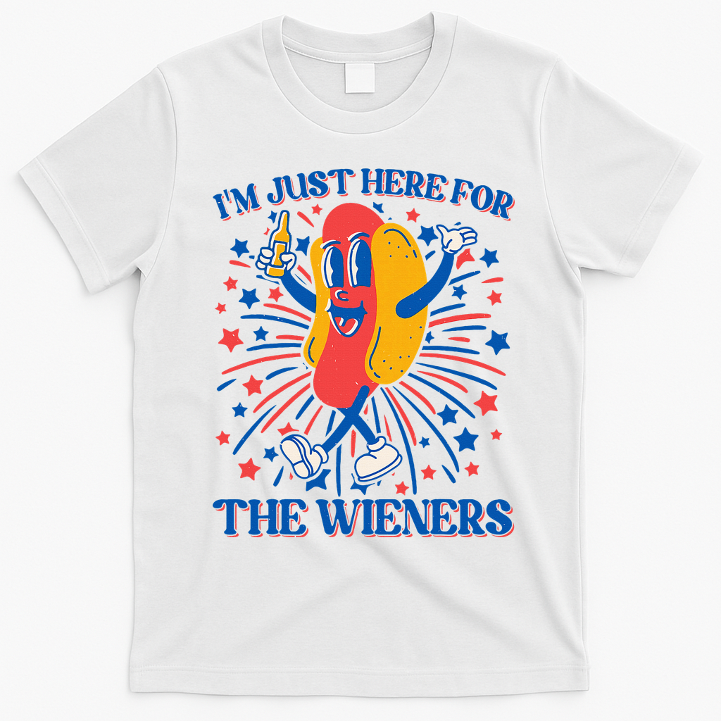 Just Here For The Wieners Hot Dog 4th Of July T-Shirt - White