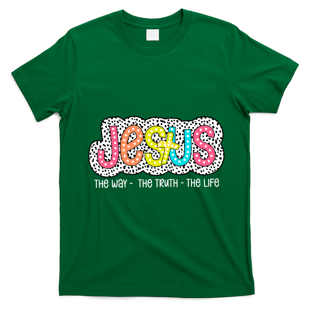 Jesus Is The Way The Truth The Life Christian Dalmatian Dots Gift T-Shirt - Irish Green