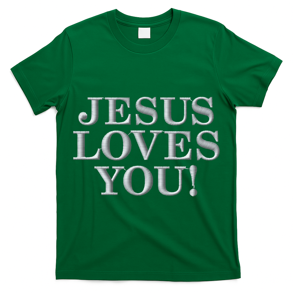 Jesus Loves You Christian Hope Faith Charity Embroidered Embroidered T-Shirt