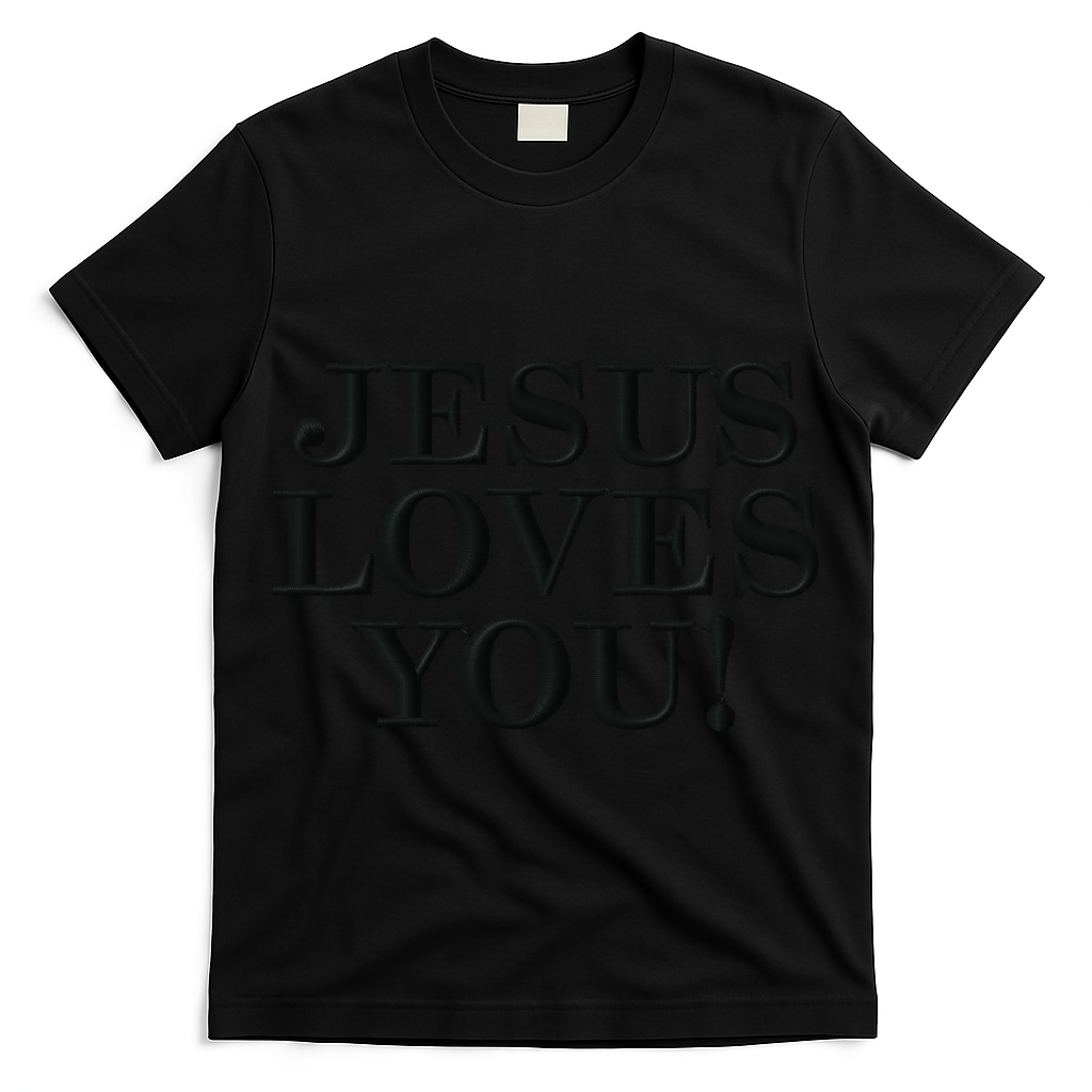 Jesus Loves You Christian Hope Faith Charity Black Embroidered Embroidered T-Shirt