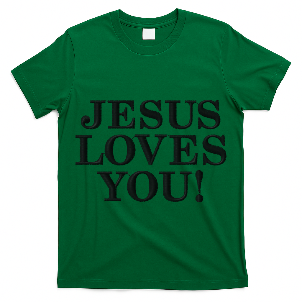 Jesus Loves You Christian Hope Faith Charity Black Embroidered Embroidered T-Shirt