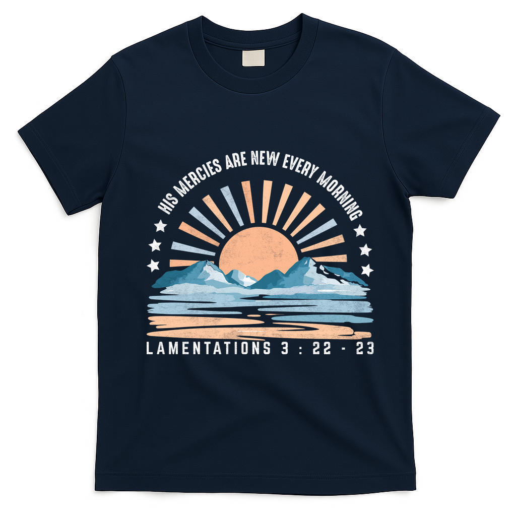 Jesus Mercies Are New Every Morning Christian Quote T-Shirt - Navy Blue
