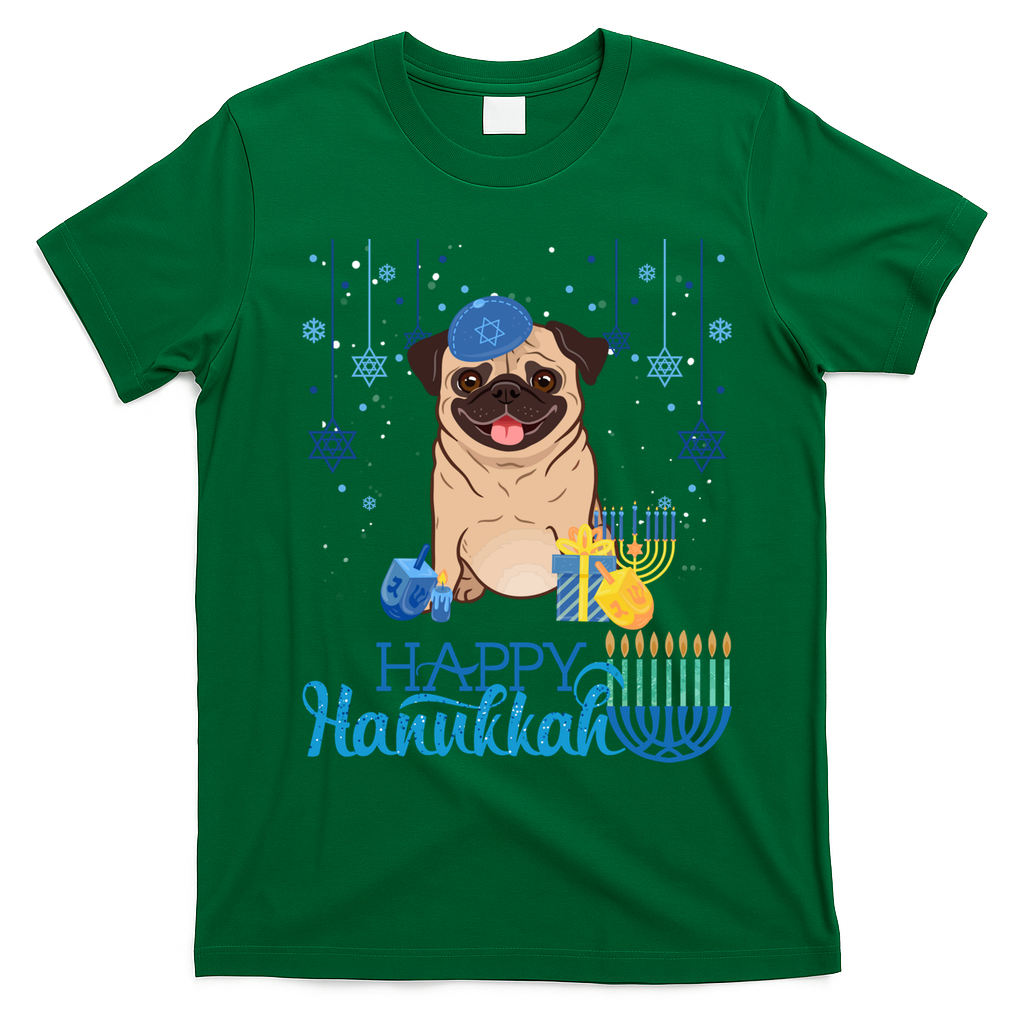 Jewish Pug Dog Orah Hat Chanukah Hanukkah Jewish Xmas T-Shirt - Irish Green