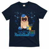 Jewish Pug Dog Orah Hat Chanukah Hanukkah Jewish Xmas T-Shirt - Navy Blue