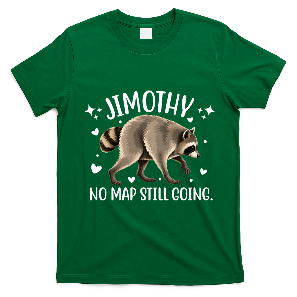 Jimothy Raccoon Adventure No Map Still Going T-Shirt - Irish Green