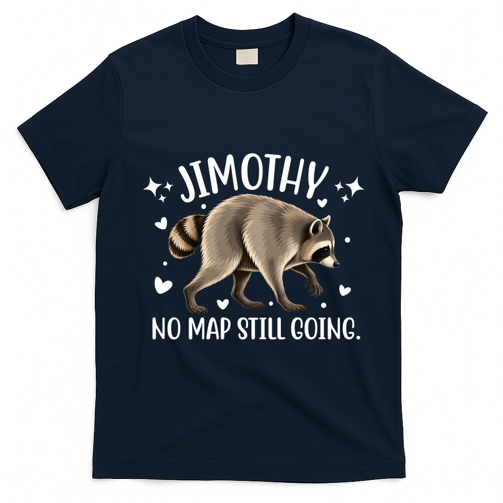 Jimothy Raccoon Adventure No Map Still Going T-Shirt - Navy Blue
