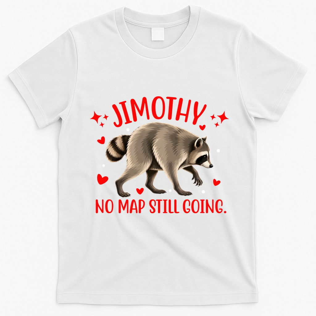 Jimothy Raccoon Adventure No Map Still Going T-Shirt - White