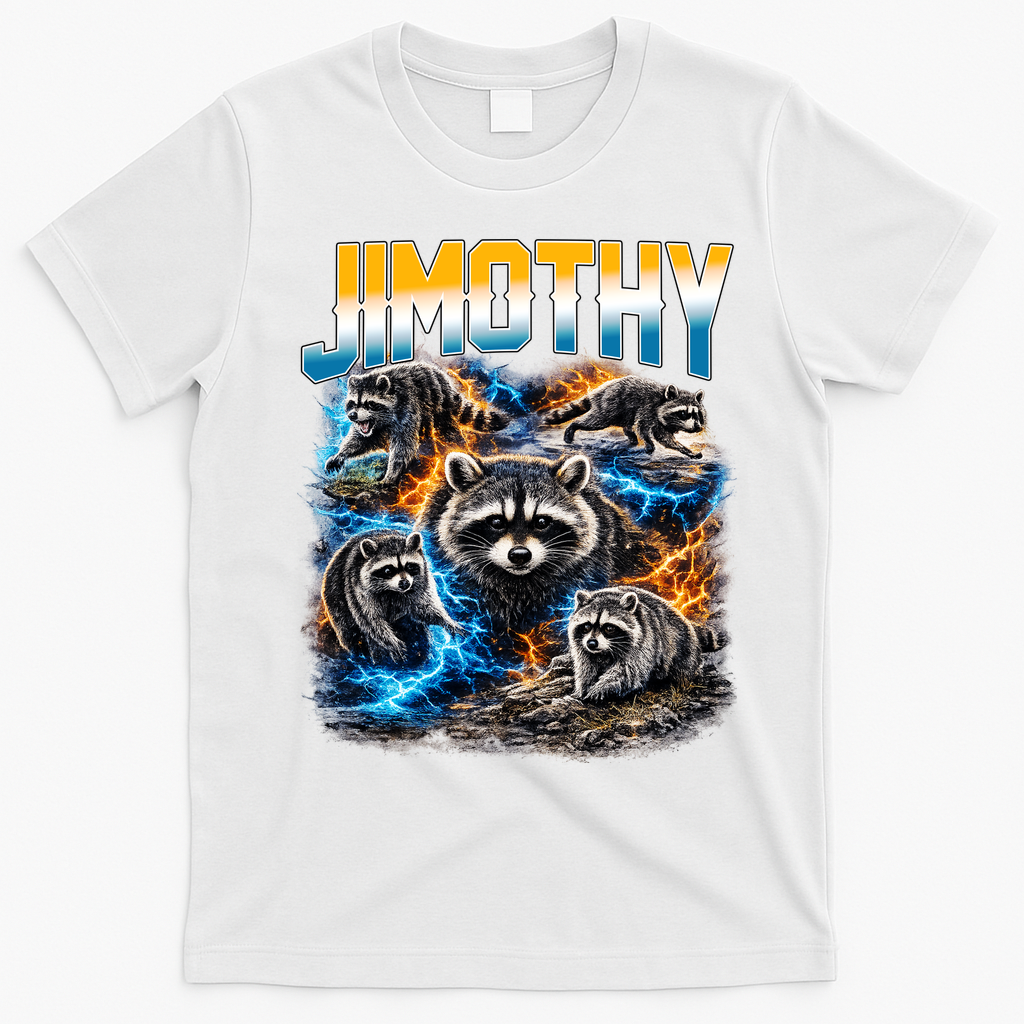 Jimothy Raccoon Mashup T-Shirt - White