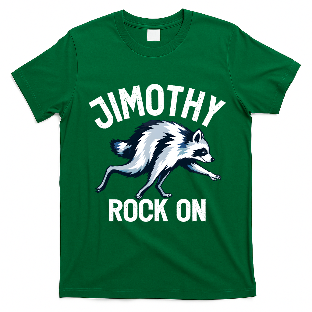 Jimothy Rock On Raccoon Funny T-Shirt - Irish Green