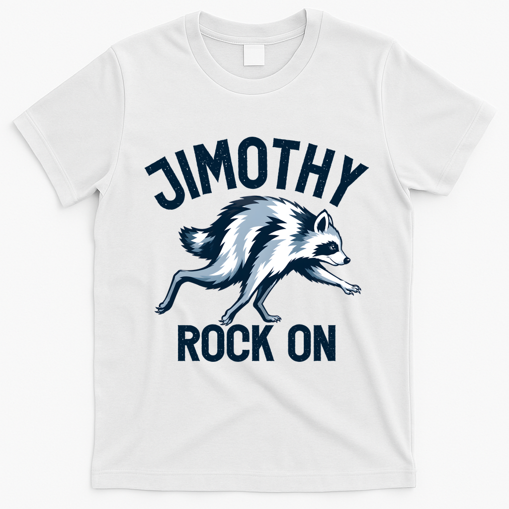 Jimothy Rock On Raccoon Funny T-Shirt - White