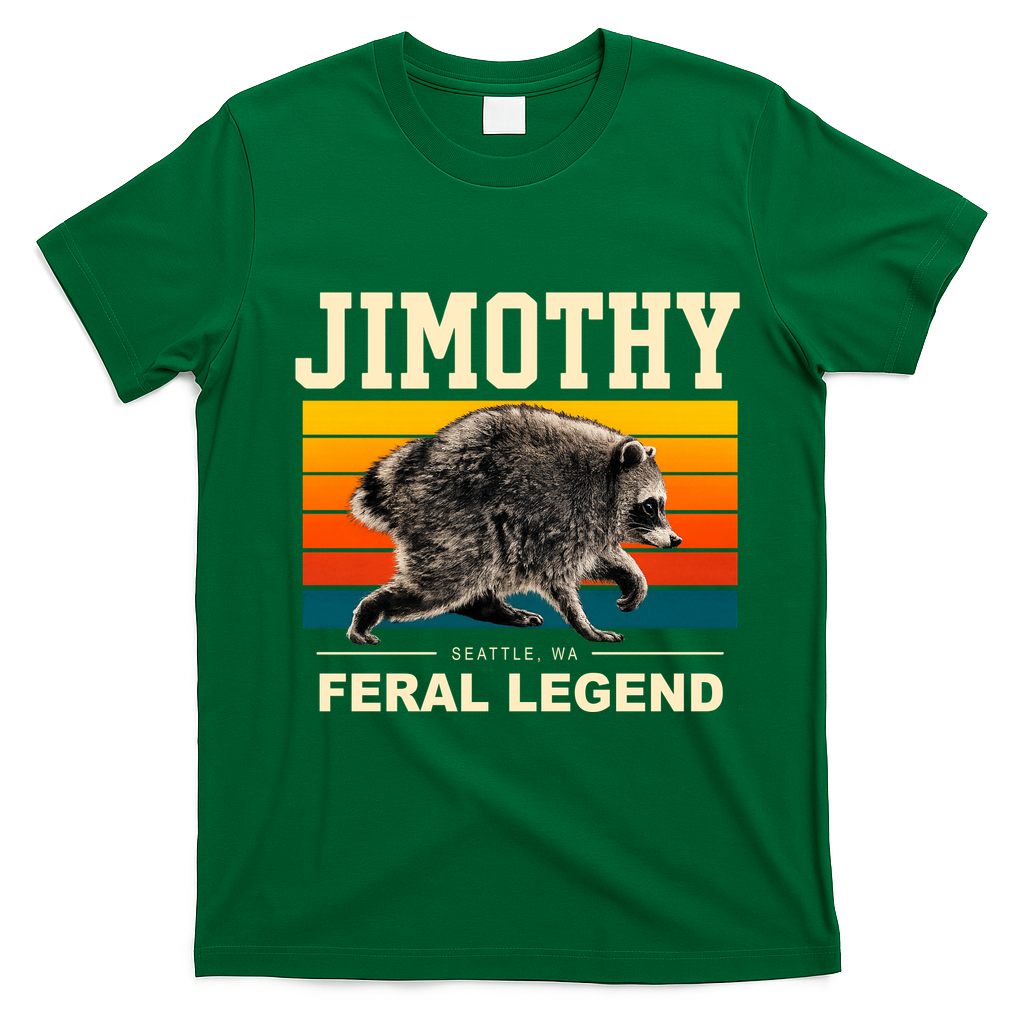 Jimothy Raccoon Seattle WA Feral Legend T-Shirt - Irish Green