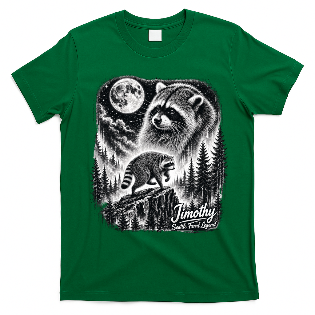 Jimothy Seattle Feral Legend Raccoon Funny T-Shirt - Irish Green
