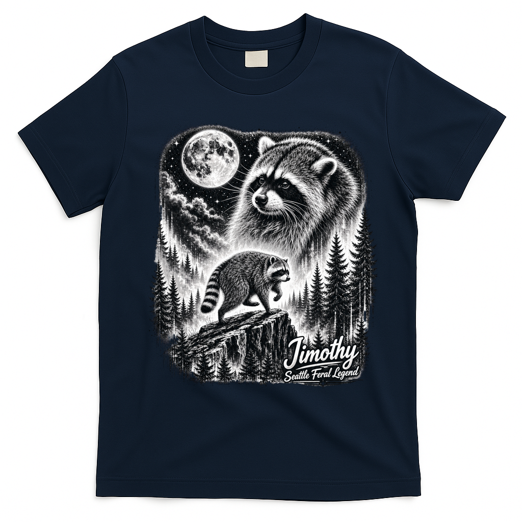 Jimothy Seattle Feral Legend Raccoon Funny T-Shirt - Navy Blue