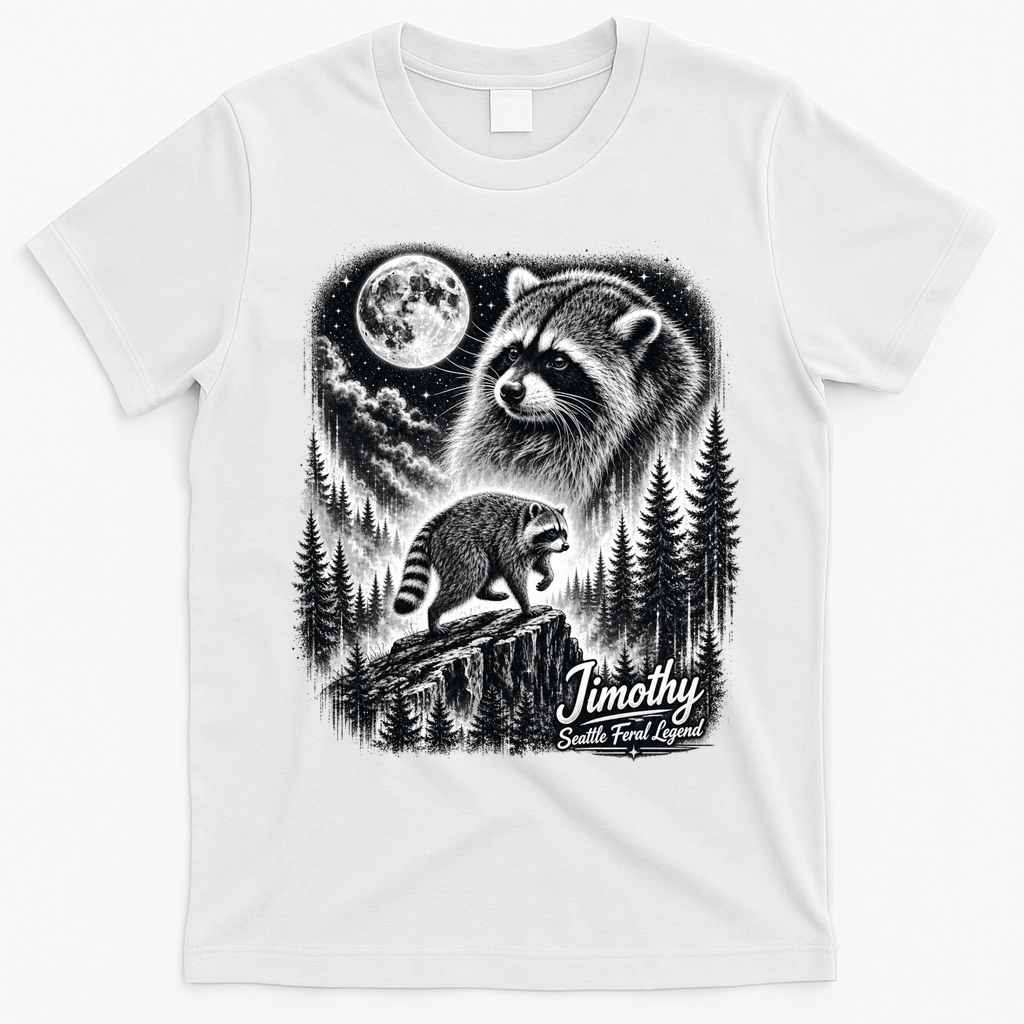 Jimothy Seattle Feral Legend Raccoon Funny T-Shirt - White