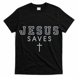 Jesus Saves Simple Cross Logo Christian Faith Hope Love Embroidered T-Shirt