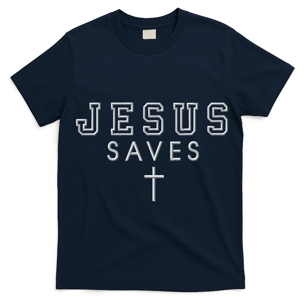 Jesus Saves Simple Cross Logo Christian Faith Hope Love Embroidered T-Shirt