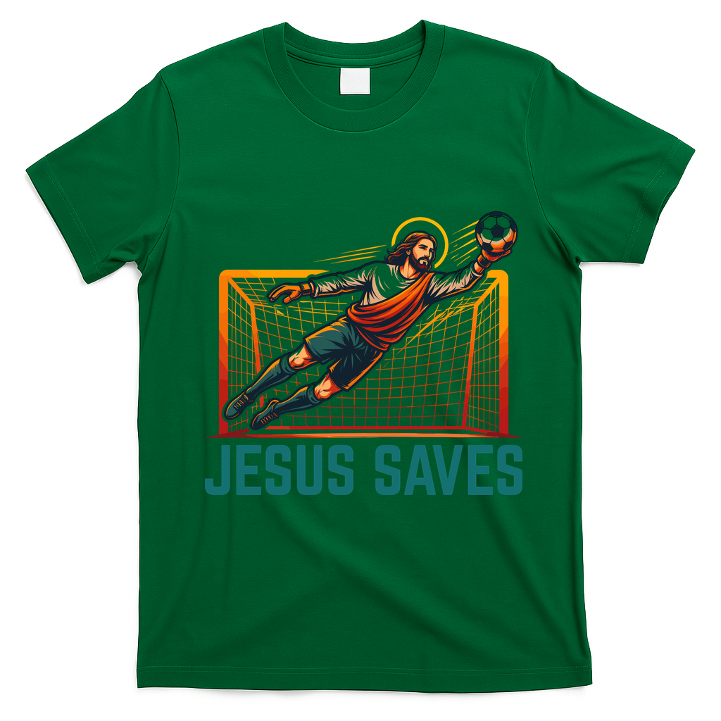 Jesus Saves Soccer Goalkeeper T-Shirt - Irish Green