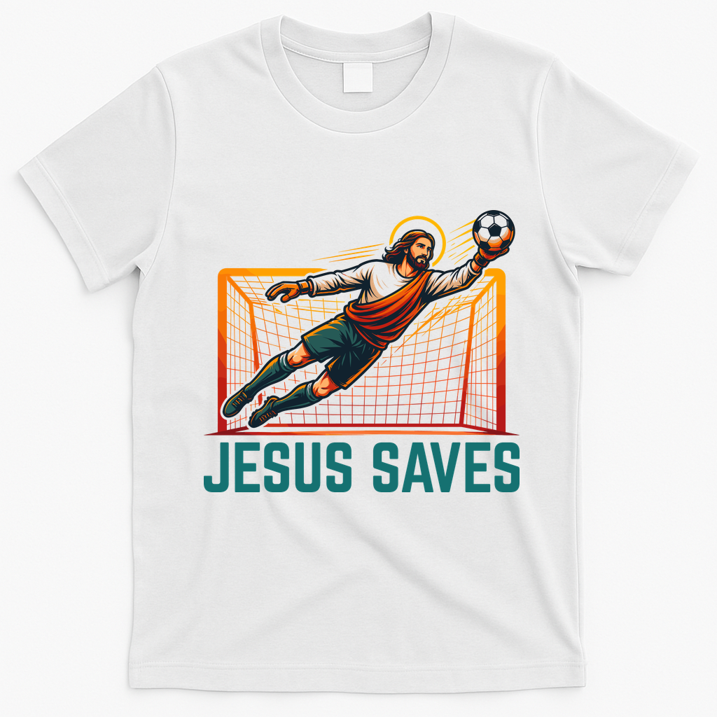 Jesus Saves Soccer Goalkeeper T-Shirt - White