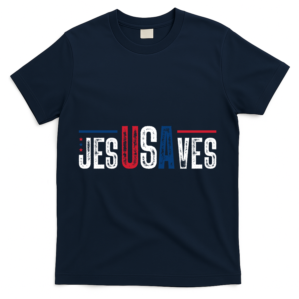 Jesus Saves USA Faith 4th Of July T-Shirt - Navy