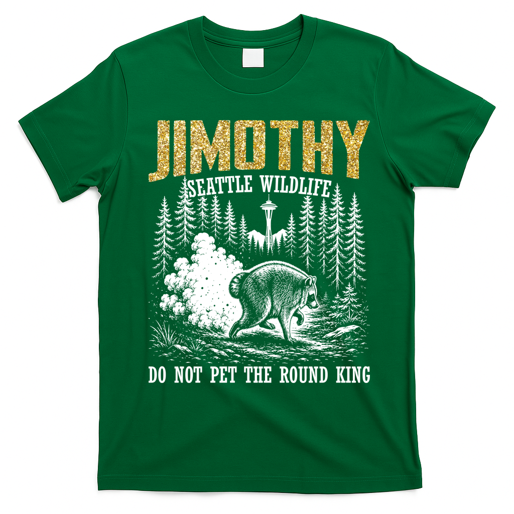 Jimothy Seattle Wildlife Do Not Pet The Round King T-Shirt - Irish Green