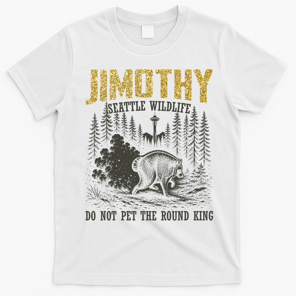 Jimothy Seattle Wildlife Do Not Pet The Round King T-Shirt - White