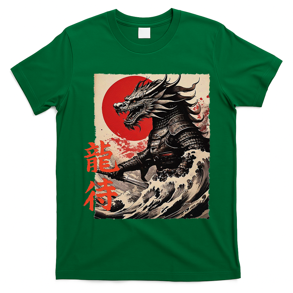 Japan Samurai Warrior Dragon Great Wave Ukiyo-e Art Kanji T-Shirt