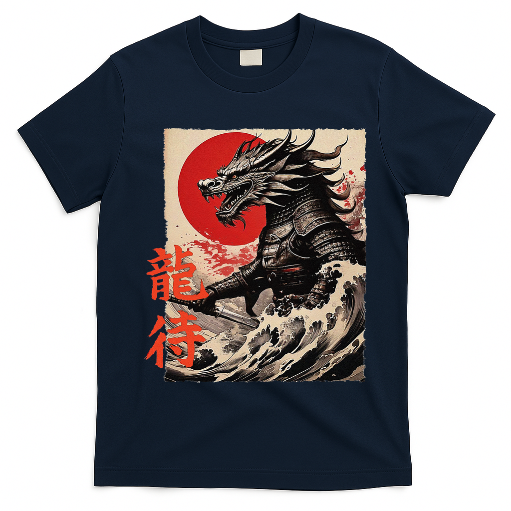 Japan Samurai Warrior Dragon Great Wave Ukiyo-e Art Kanji T-Shirt