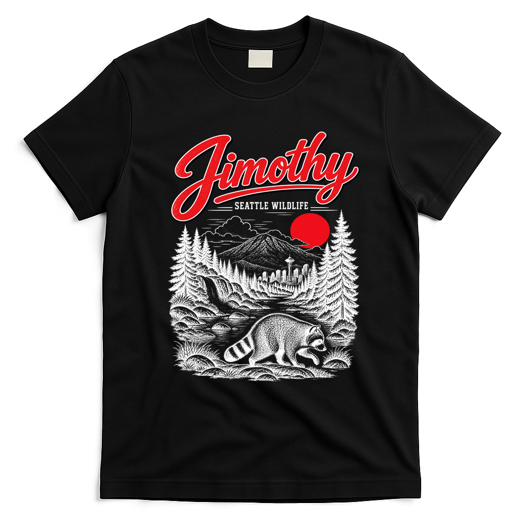 Jimothy Seatle Wildlife Raccoon Viral T-Shirt - Black