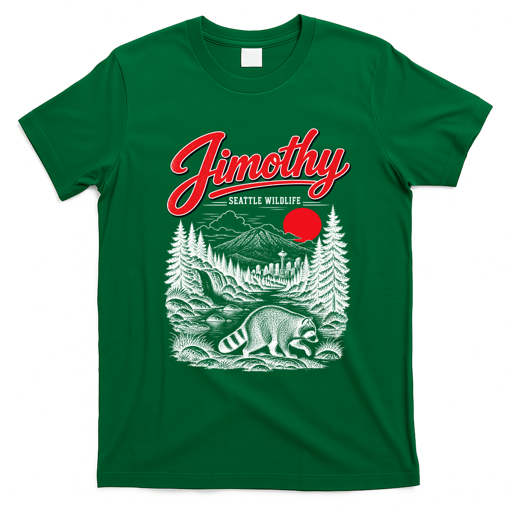 Jimothy Seatle Wildlife Raccoon Viral T-Shirt - Irish Green