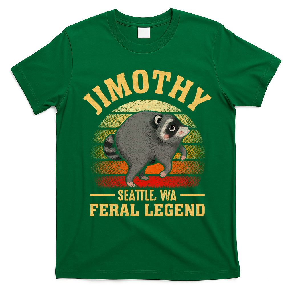 Jimothy The Feral Legend Raccoon Seattle T-Shirt - Irish Green