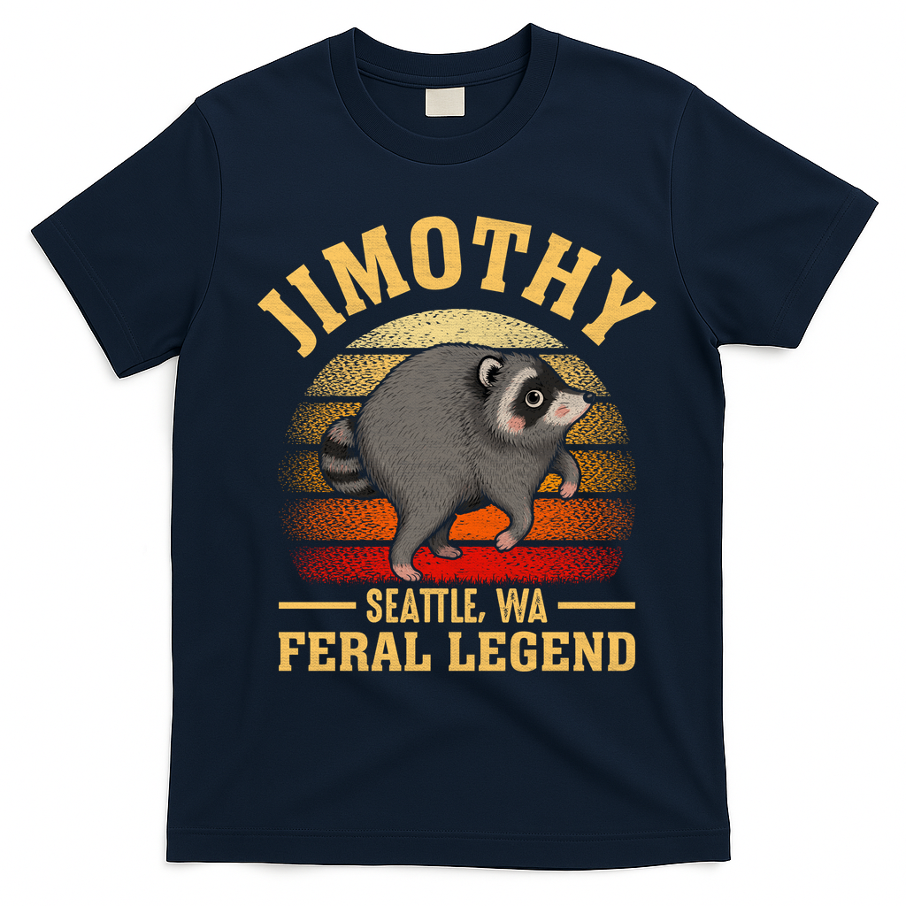 Jimothy The Feral Legend Raccoon Seattle T-Shirt - Navy Blue