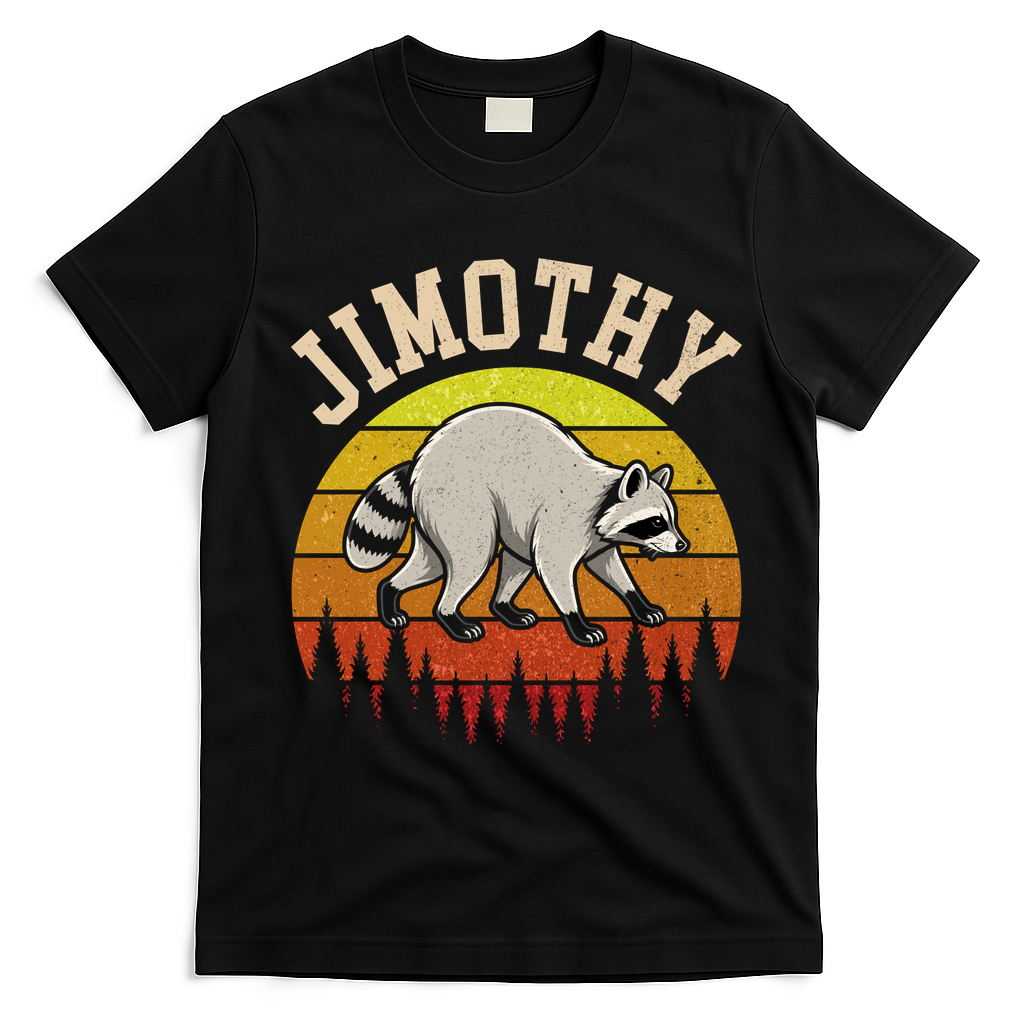Jimothy The Raccoon Retro Sunset T-Shirt - Black