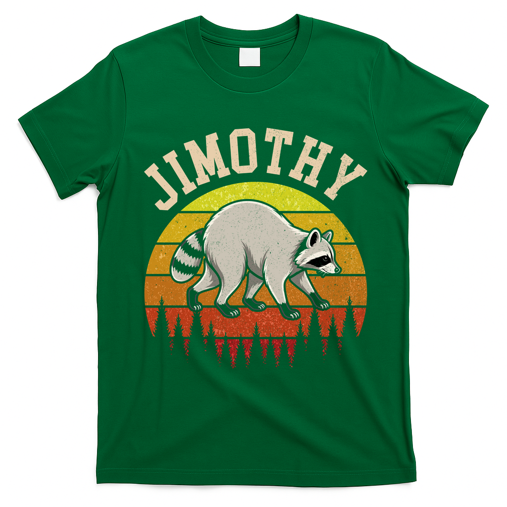 Jimothy The Raccoon Retro Sunset T-Shirt - Irish Green