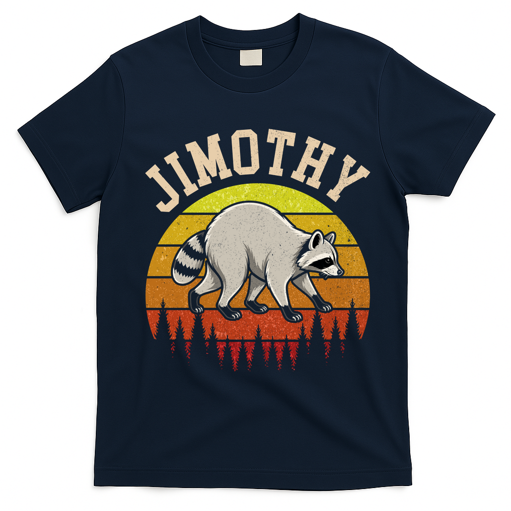 Jimothy The Raccoon Retro Sunset T-Shirt - Navy Blue
