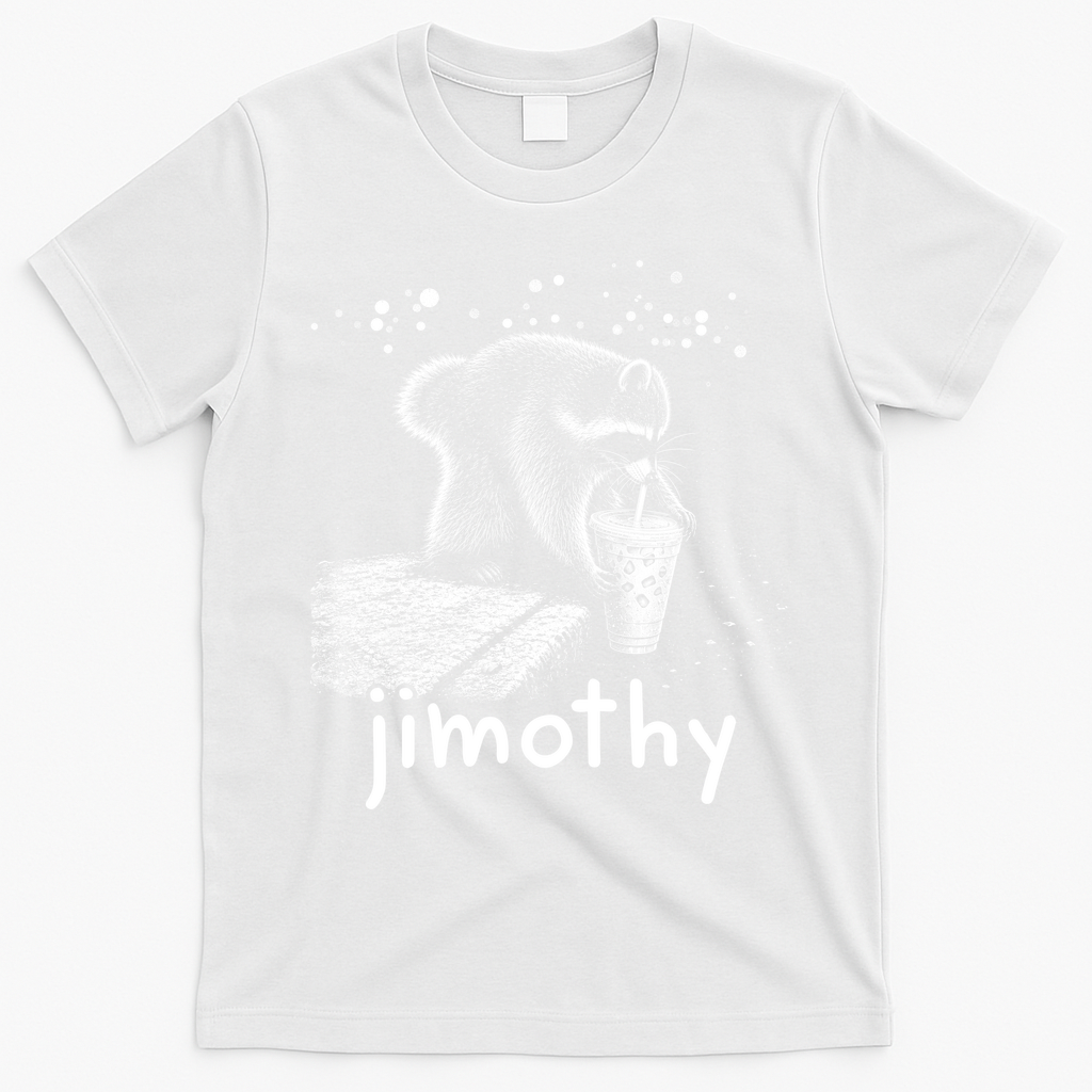 Jimothy The Raccoon Enjoying A Ice Coffee Drink T-Shirt - White