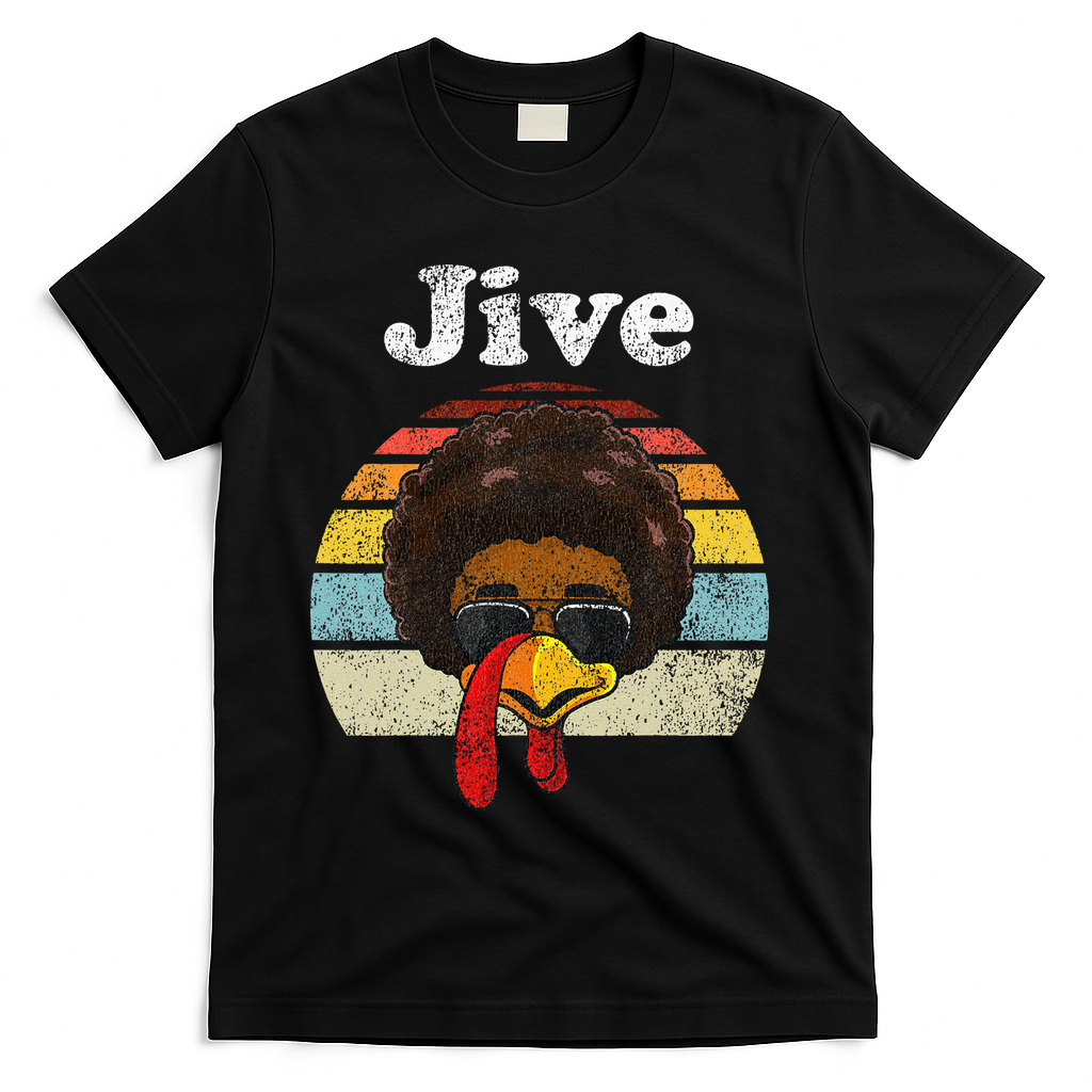 Jive Thanksgiving Turkey Day Funny Face Vintage Retro Style T-Shirt - Black