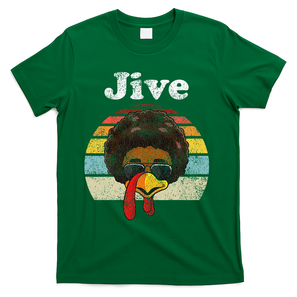 Jive Thanksgiving Turkey Day Funny Face Vintage Retro Style T-Shirt - Green
