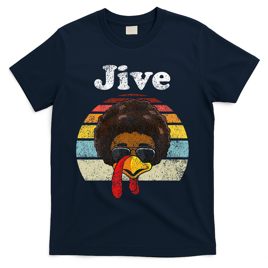 Jive Thanksgiving Turkey Day Funny Face Vintage Retro Style T-Shirt - Navy