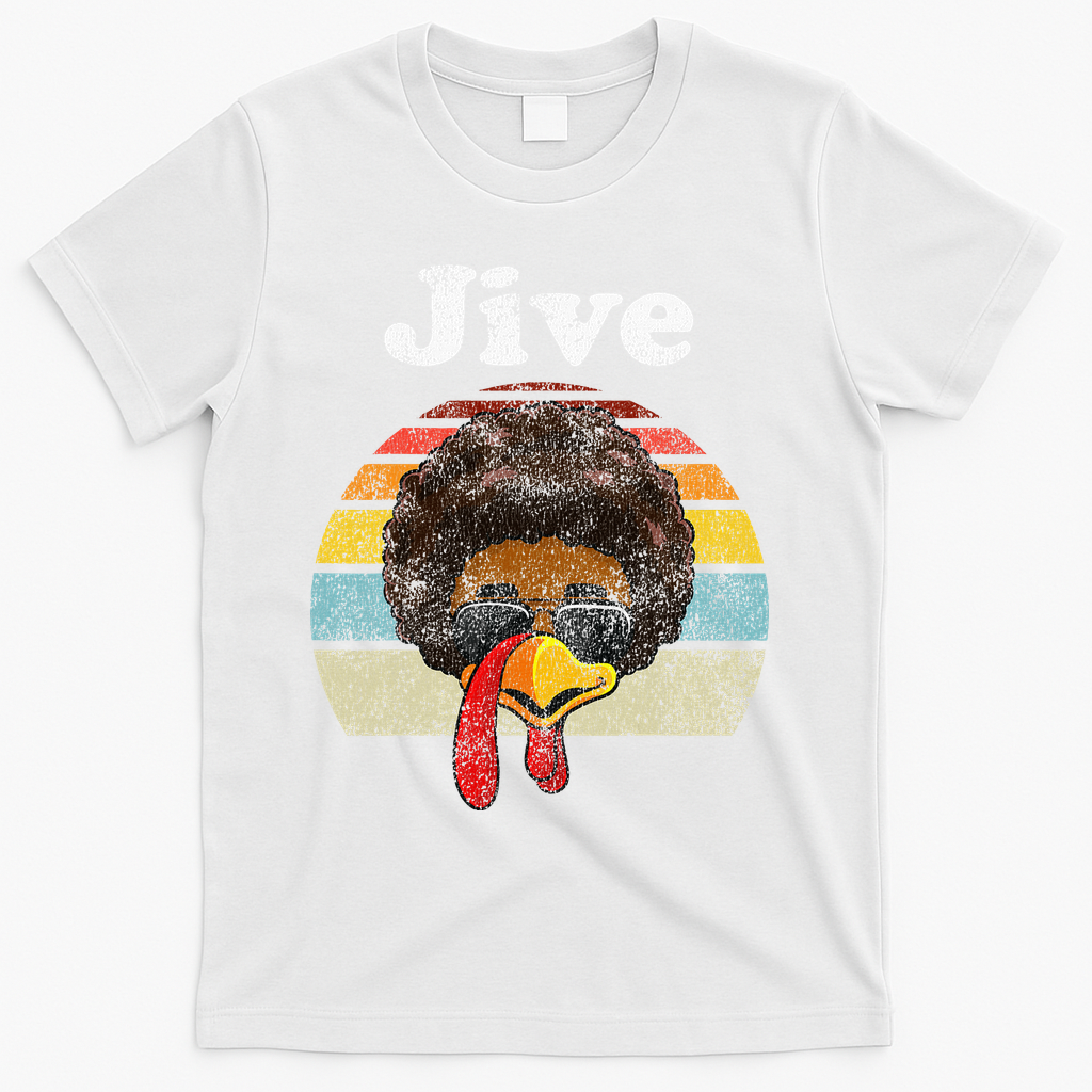 Jive Thanksgiving Turkey Day Funny Face Vintage Retro Style T-Shirt - White