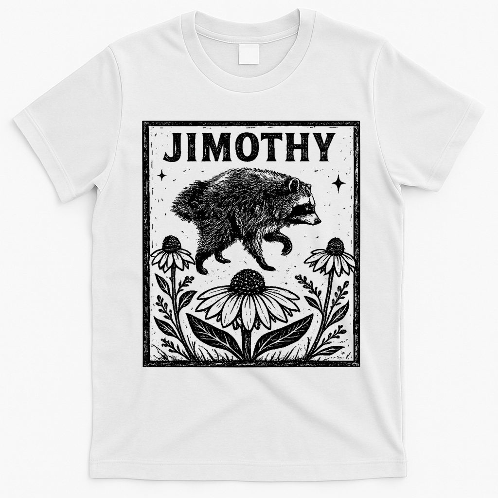 Jimothy Trendy Viral Raccoon Meme T-Shirt - White