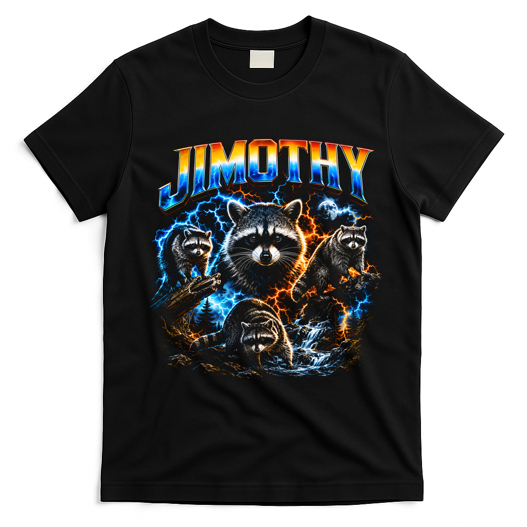 Jimothy Viral Raccoon Meme Funny Raccoon Retro T-Shirt - Black