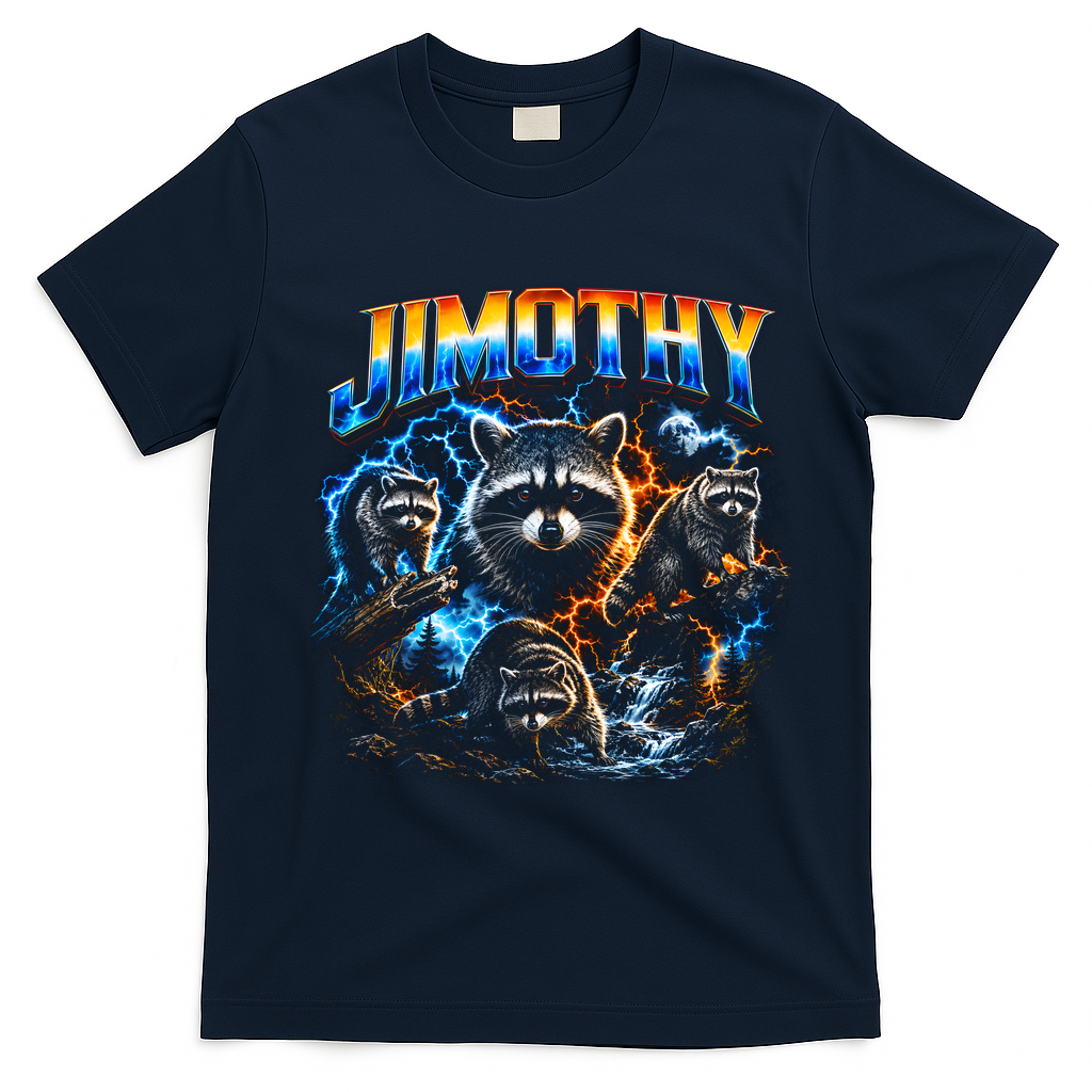 Jimothy Viral Raccoon Meme Funny Raccoon Retro T-Shirt - Navy Blue