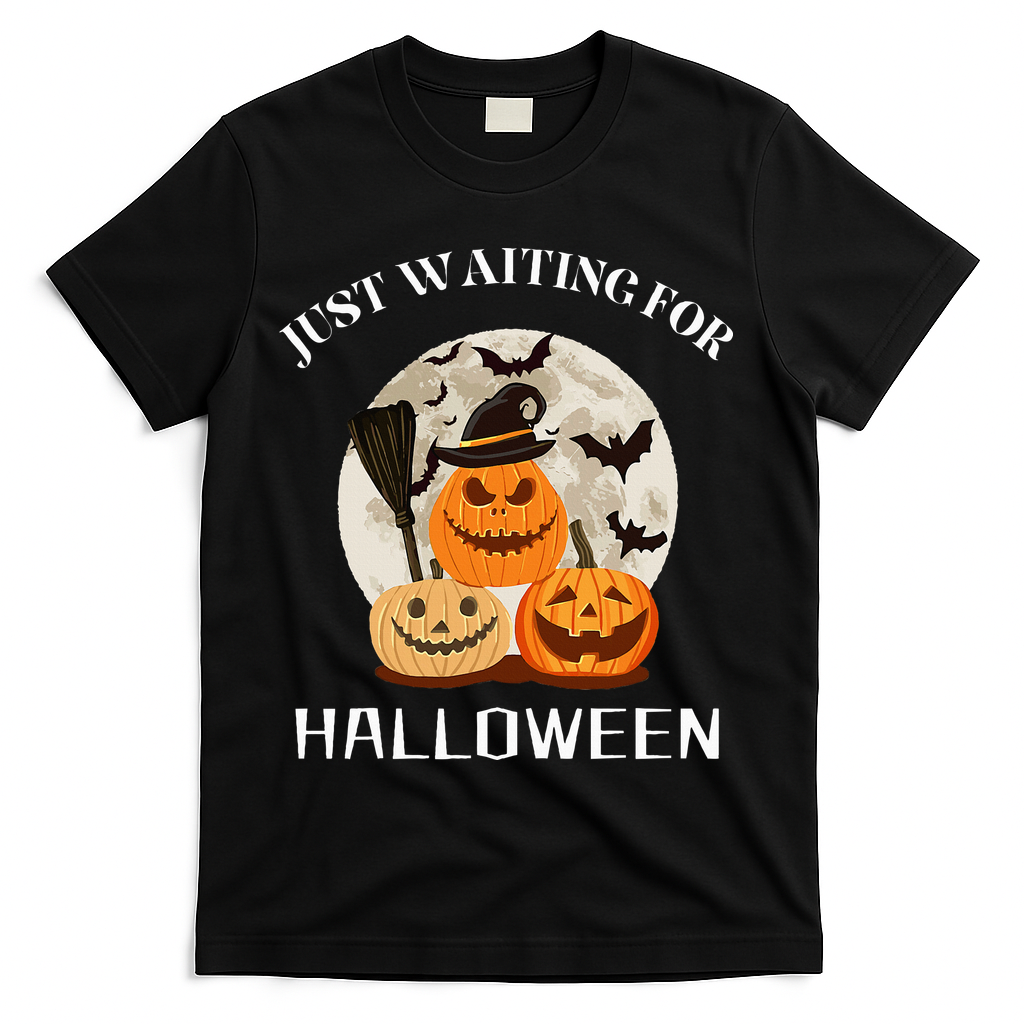 Just Waiting For Halloween Pumpkins T-Shirt - Black