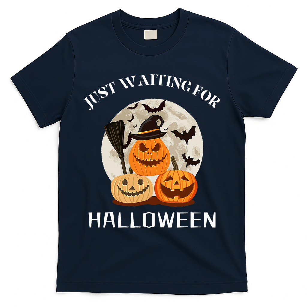 Just Waiting For Halloween Pumpkins T-Shirt - Navy