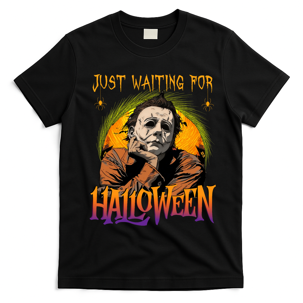 Just Waiting Halloween Horror Character Scary Movie T-Shirt - Black