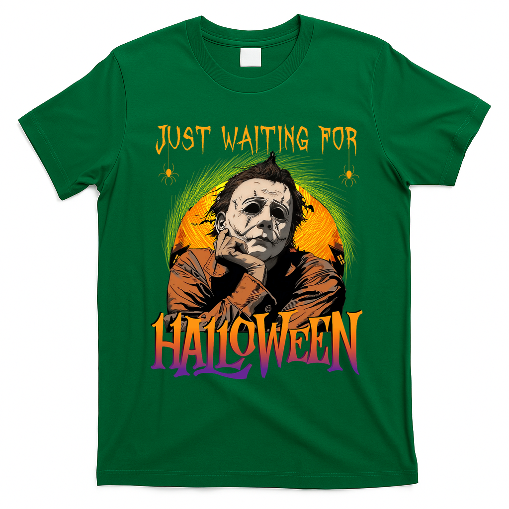 Just Waiting Halloween Horror Character Scary Movie T-Shirt - Irish Green